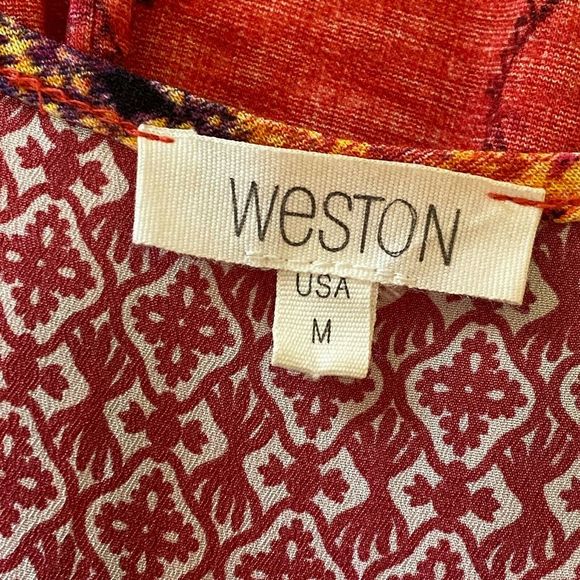 ANTHROPOLOGIE Weston SZ M Tribal Mixed Print Tank Boho Flowy Sleeveless Top - Picture 5 of 7